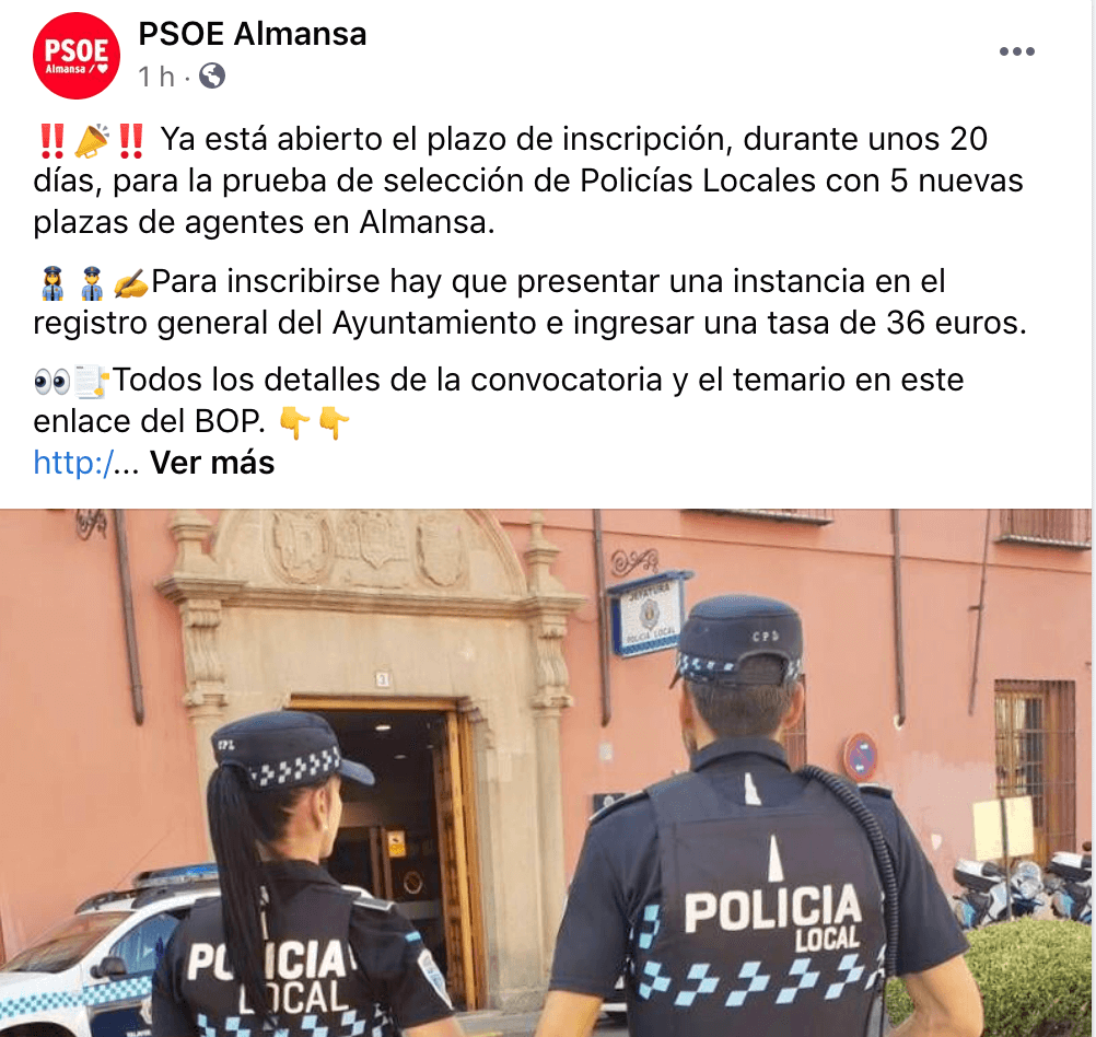 Post de Facebook del PSOE