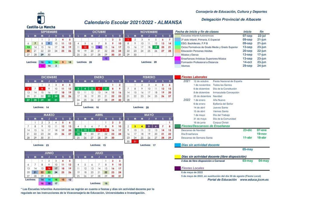 calendario escolar almansa 2022