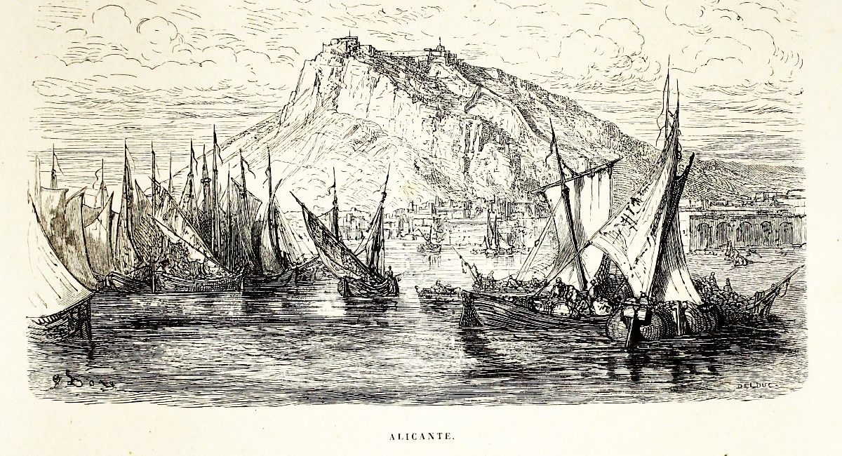 Alicante y Almansa | Vista de la bahía de Alicante en 1862, grabado de Gustavo Doré