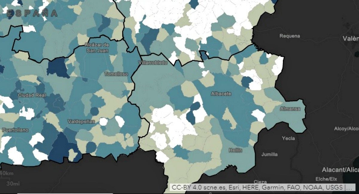 Mapa de COVID por municipios en Albacete